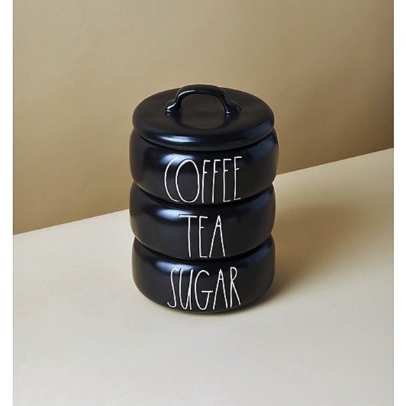 Rae Dunn Stackable Ceramic Canisters, 3 Separate Compartments + Lid, 9 1/5" Tall - Picture 1 of 2